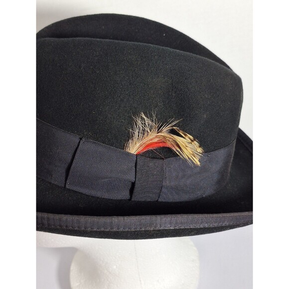 Vtg Roberto Collection Bonner 100% Wool Black Felt Fedora Mens Sz M Made In USA - Picture 4 of 9
